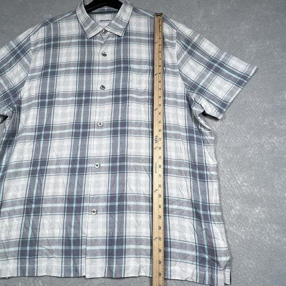 Tommy Bahama Zamora Plaid Silk Shirt Men XXL Gray Green Short Sleeve - Picture 9 of 13